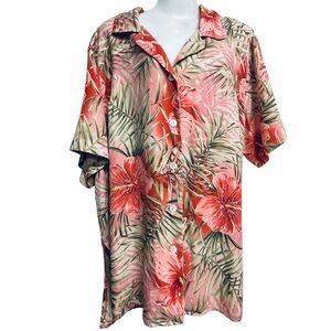 PUSSER’S WEST INDIES Silk Hawaiian Shirt Pink/Green Hibiscus Size 2X
